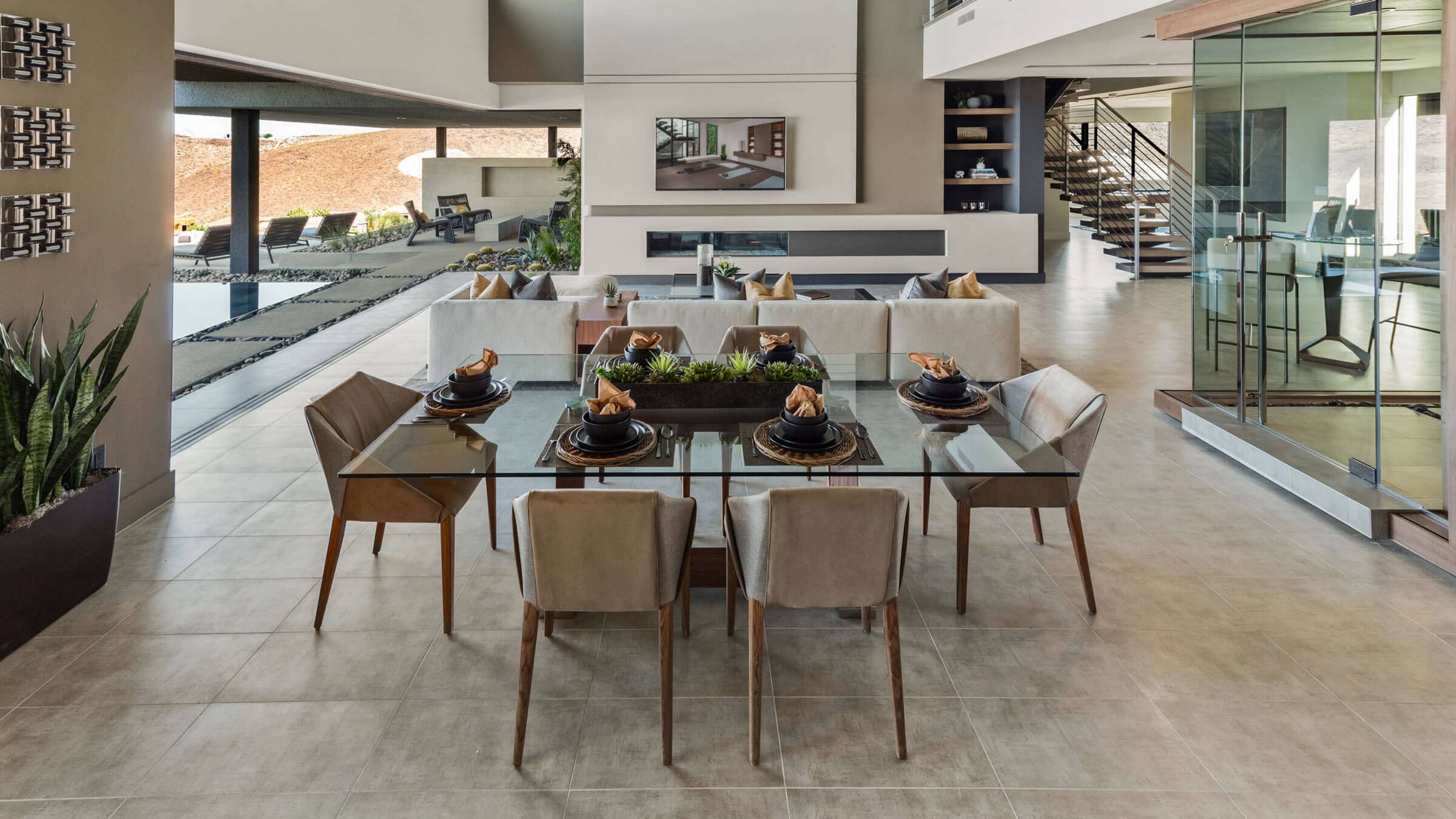 Modern Desert Homes Las Vegas Obsidian Vision Dining Great Room 1